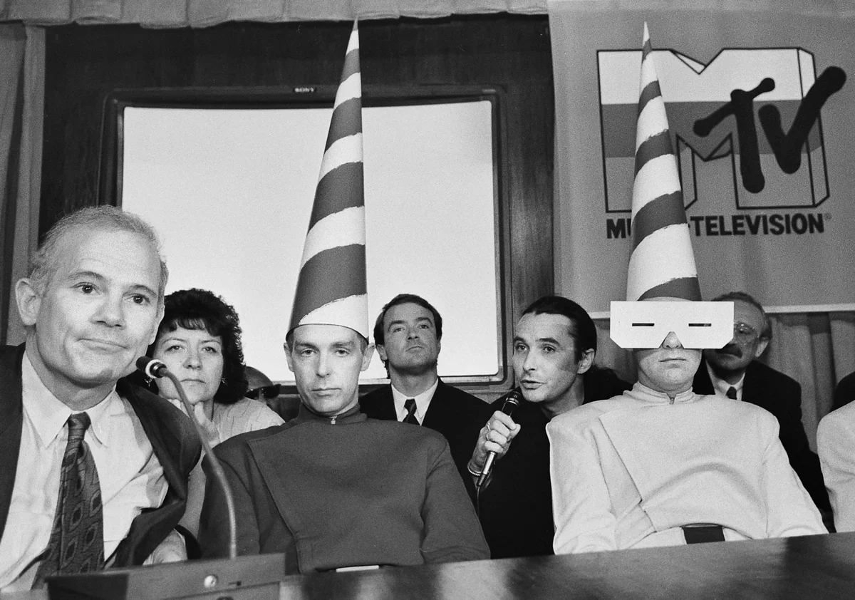 The Pet Shop Boys at the launch of MTV Russia, 12 July 1993. Photograph: Alexander Potapov / Kommersant / Sipa USA / Vida Press