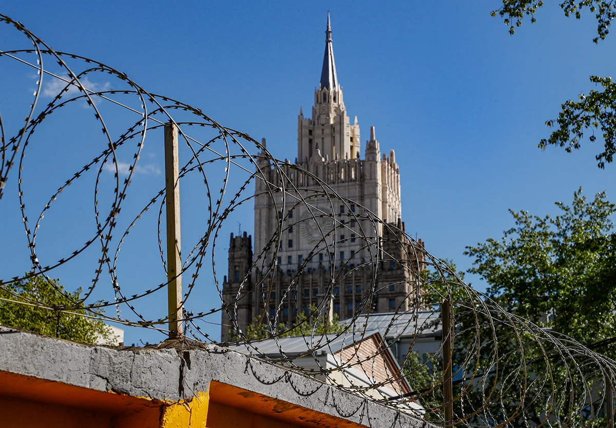 Вид на главное здание Министерства иностранных дел России в Москве, Россия, 2 мая 2023 года. Фото: Юрий Кочетков / EPA