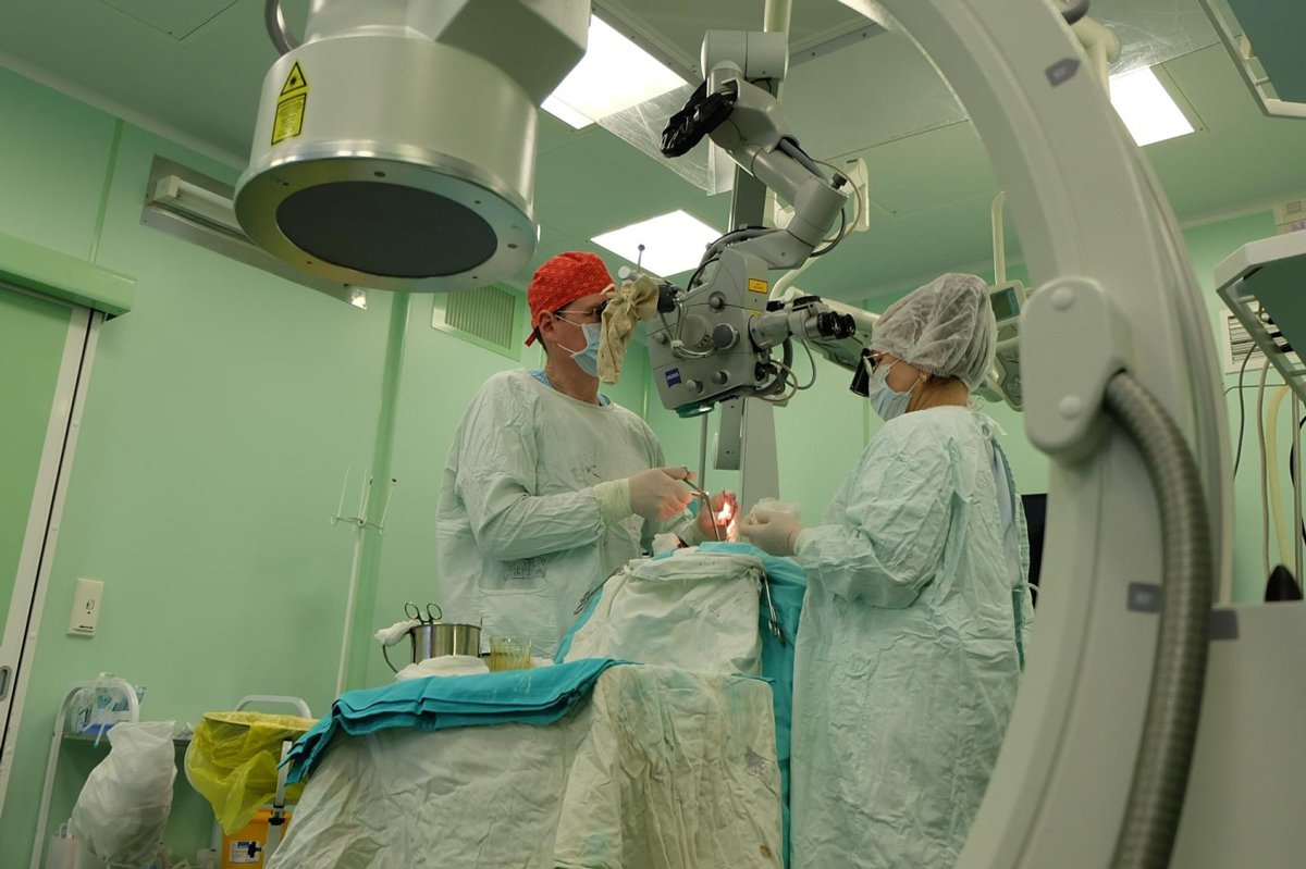 Николай Серебрeнников проводит операцию. Фото: Наталья Сенчукова / Городская газета