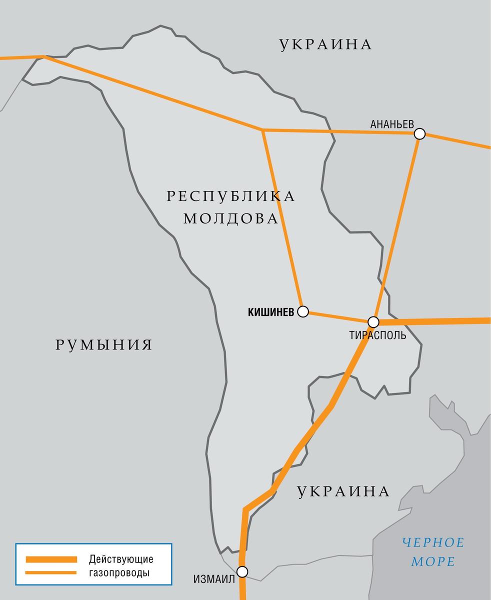 Схема транспортировки газа по территории Молдовы. Источник:  Газпром