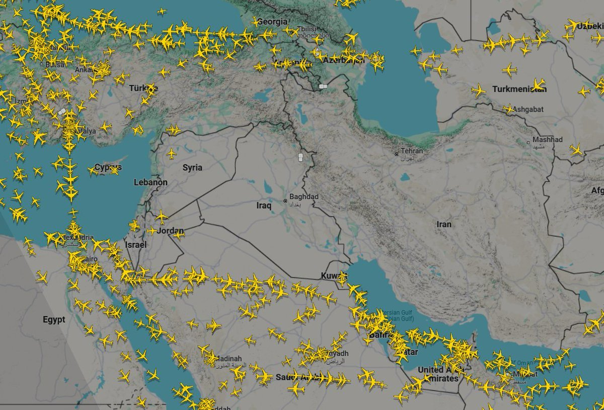 Воздушное пространство над Ираном, Ираком, Иорданией и Израилем